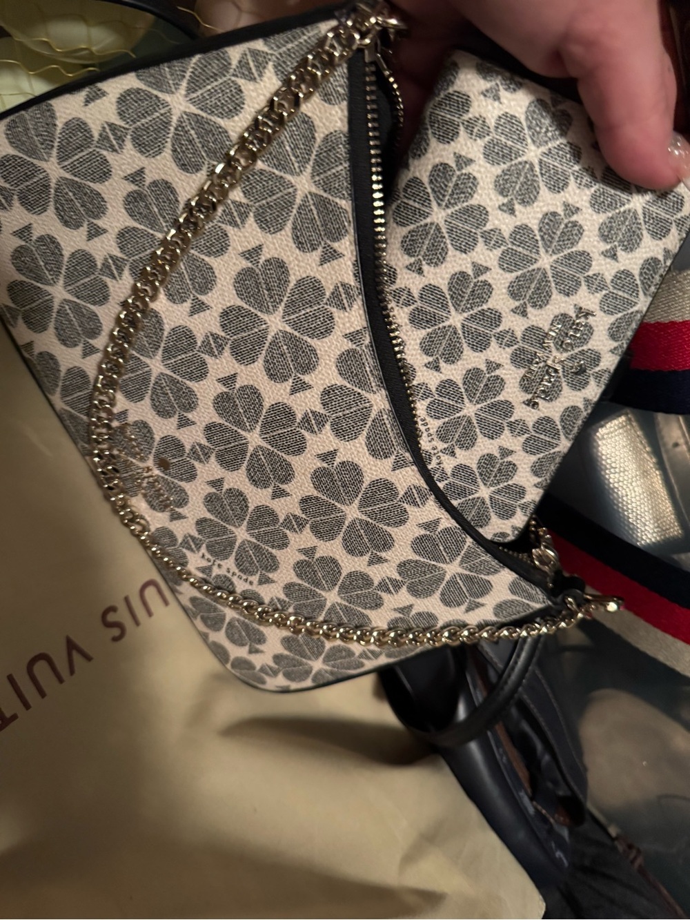 kate spade Floral Print Chain Strap Wristlet - Cream & Gray